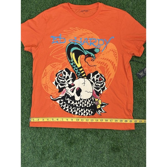 Ed Hardy Rose Cobra T-Shirt Large Tee Orange Blue Lettering NWT Graphic‎ Shirt - Picture 7 of 13